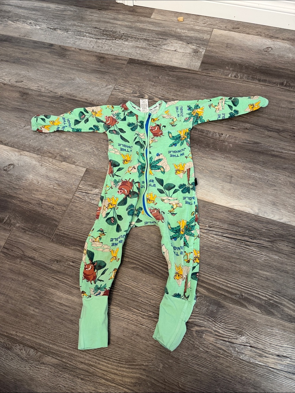 Bonds Kids Green One-Piece Footed Pajama with Jungle Animal Print- As is